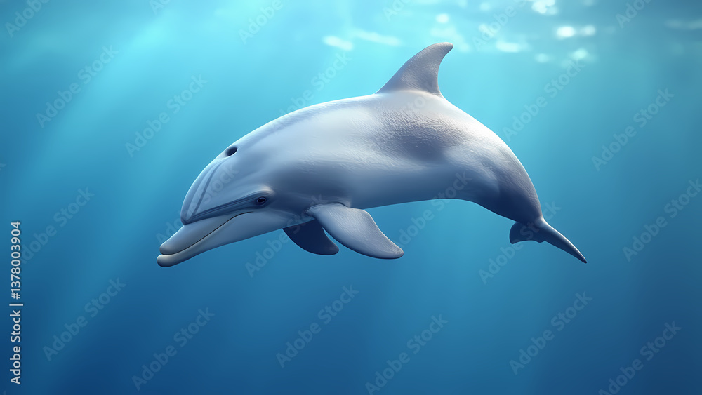 Fototapeta premium Realistic Dolphin Swimming Gracefully Underwater in Clear Blue Sea