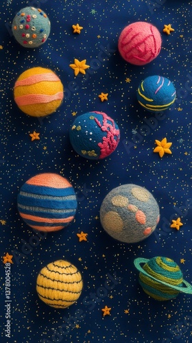Whimsical Felt Planets in a Sparkling Universe