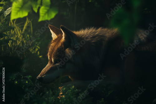 Obraz na płótnie Wolf in a lush forest environment. w salonie