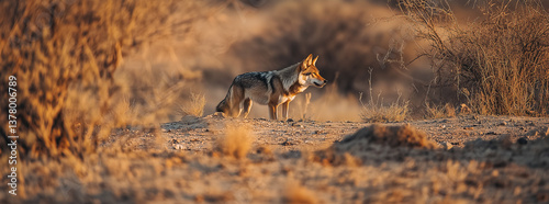 Obraz na płótnie Lonely wolf standing in an arid environment. w salonie