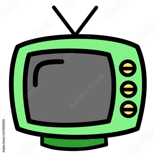 A Retro-Styled Television Set with a Green Body and Antennae, Evoking Nostalgia for Classic TV