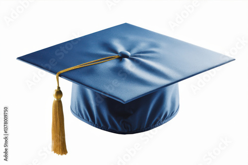 Graduation cap with golden tassel isolated on white background symbolizing education and academic success