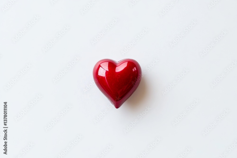 Red heart on white background, simple, elegant, love, flat lay Red heart on white background, simple, elegant, love, flat lay