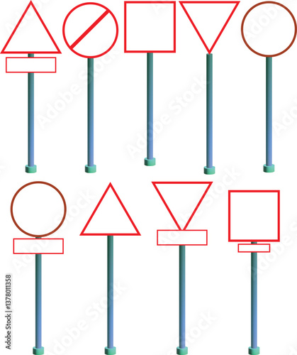  Red & White Highway signal Blank Traffic Street Guidepost Vector Desing
