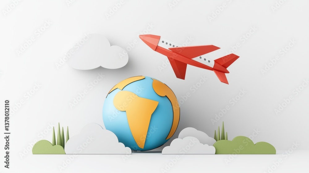Fototapeta premium Airplane soaring above world globe, embark on a global journey of exploration and travel