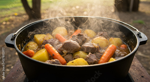 Traditional South African Potjiekos Stew with Hearty Meat and Vegetables