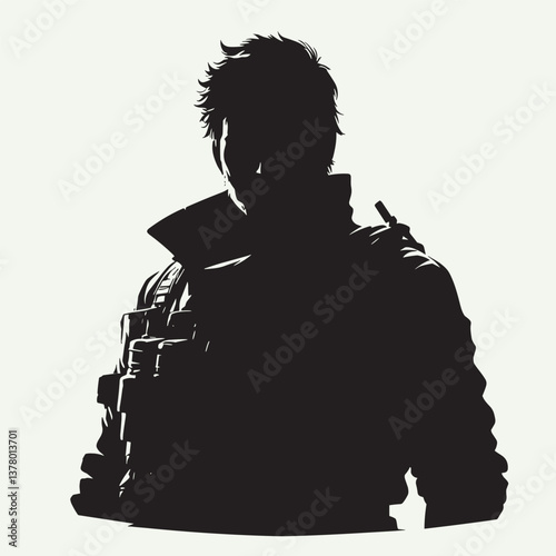 Mysterious Character Silhouette in Black and White Illustration