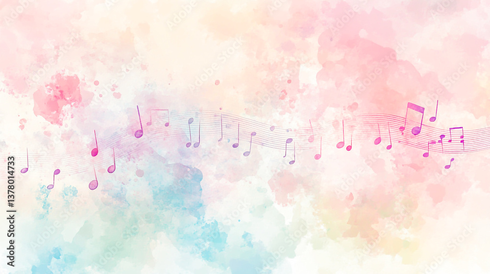Elegant watercolor background featuring delicate music notes in soft pastel hues, creating a serene and artistic ambiance Elegant watercolor background featuring delicate music notes in soft pastel hues, creating a serene and artistic ambiance