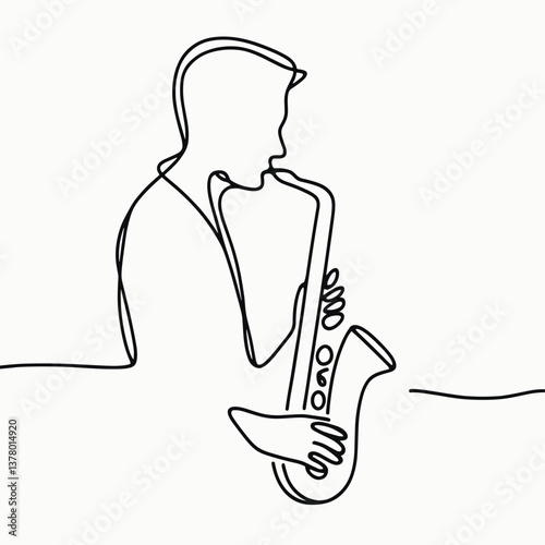 One Line Saxophonist Illustration Minimalist Music Art