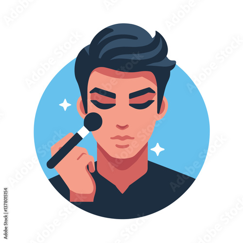 Modern Makeup Application Stylish Flat Illustration of Male Beauty Routine