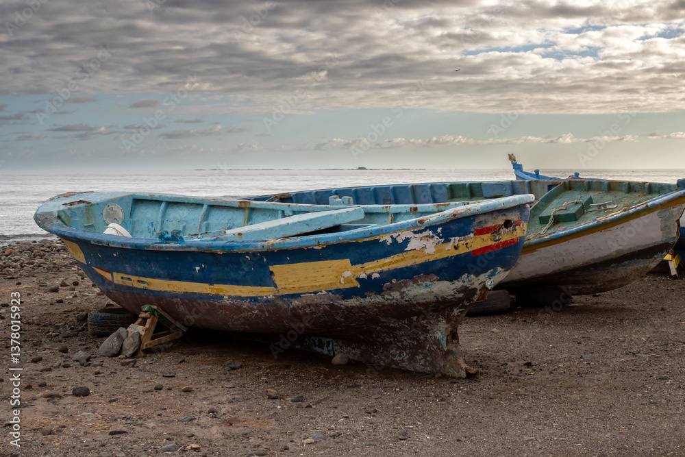 Colorful boats on the beach, Gran Canaria, Spain Colorful boats on the beach, Gran Canaria, Spain