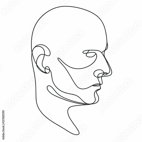 Minimalistic One Line Face Drawing - Black and White Portrait Illustration