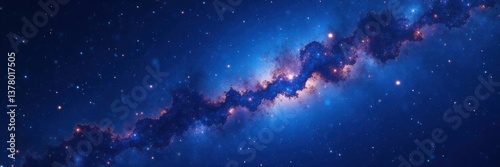 Stylized image of Milky Way galaxy with bright stars and cosmic dust in a gradient blue background, space, milky way, cosmos