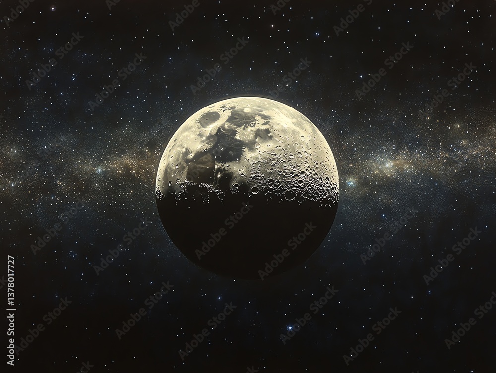 Obraz premium Full Moon with Craters Against a Backdrop of Stars in Outer Space