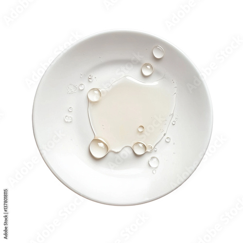 Water droplets on a smooth white plate creating a minimalist aesthetic in a bright setting, job s tears in plateisolated on Transparent background