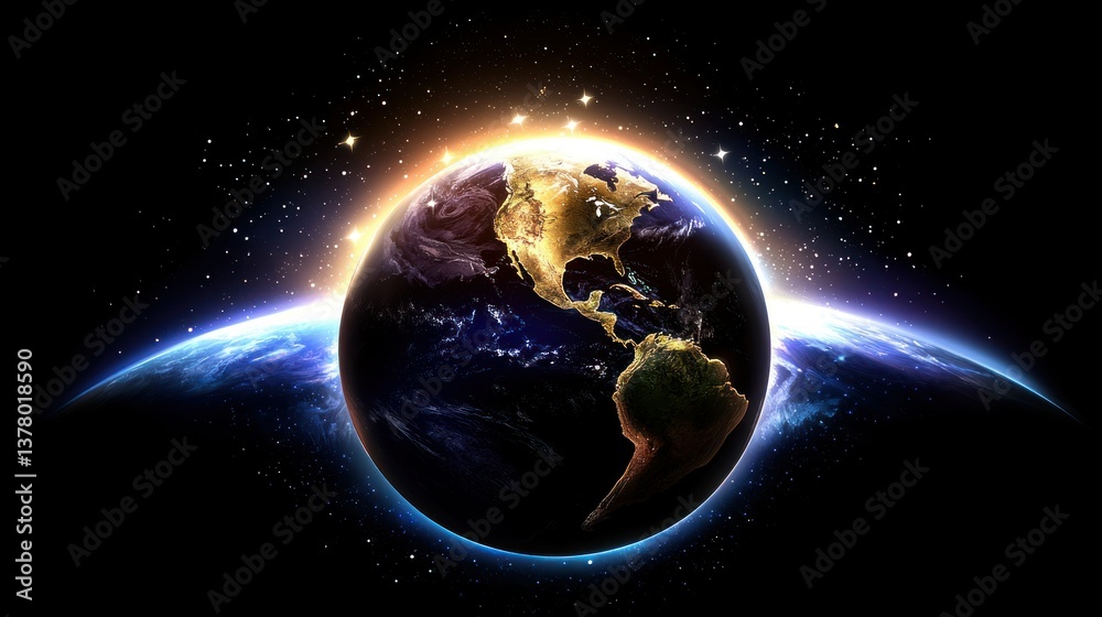 Fototapeta premium Beautiful View of Earth from Space with Stars and Planetary Glow
