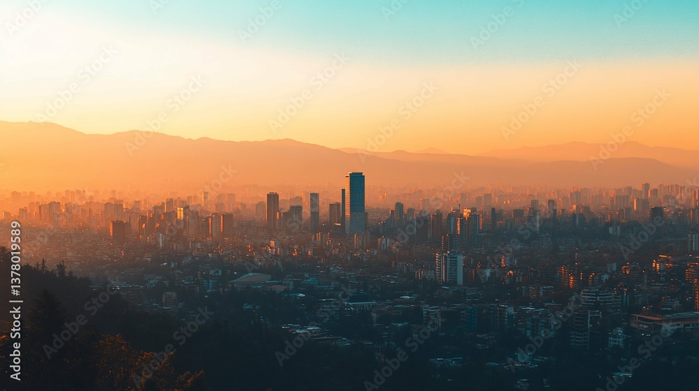 Fototapeta premium Golden Hour Cityscape Skyline Mountains