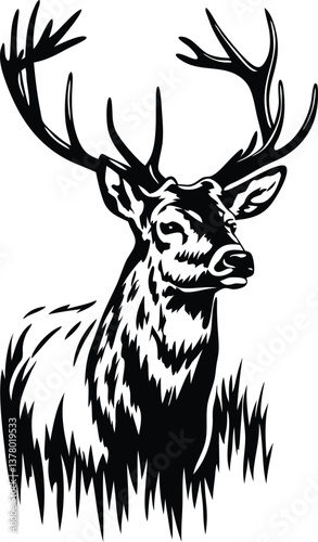 Majestic Stag Silhouette Black and White Deer Artwork