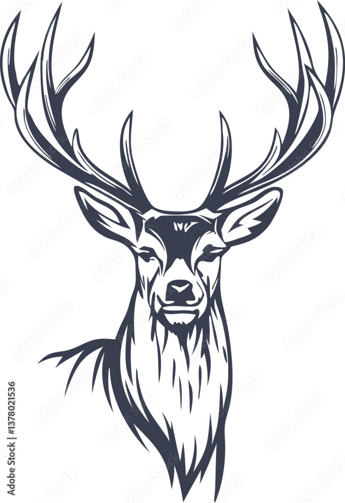 Fototapeta premium Majestic Stag Head, Antlered Deer, Wildlife, Nature, Graphic Design
