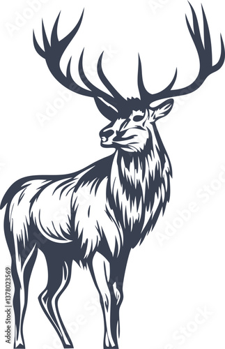 Majestic Stag Wild Animal, Nature, Elegant Deer, Antlers, Logo Design