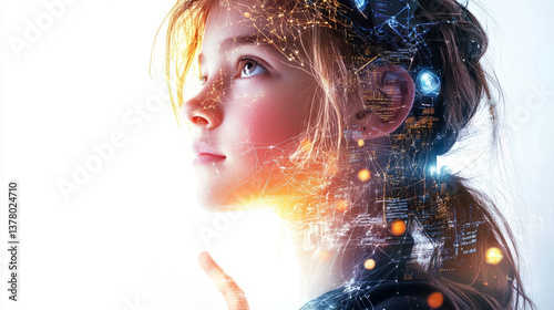 Innovative technology integration futuristic setting digital art portrait close-up child's imagination