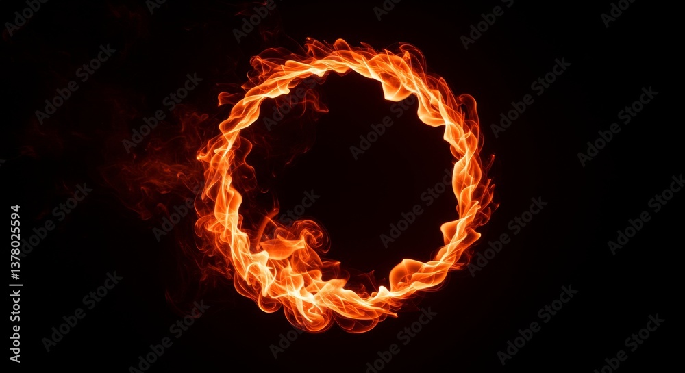 Fototapeta premium Fiery Ring of Fire Abstract - Abstract of a fiery ring on a black background. Perfect for designs needing a bold, intense element