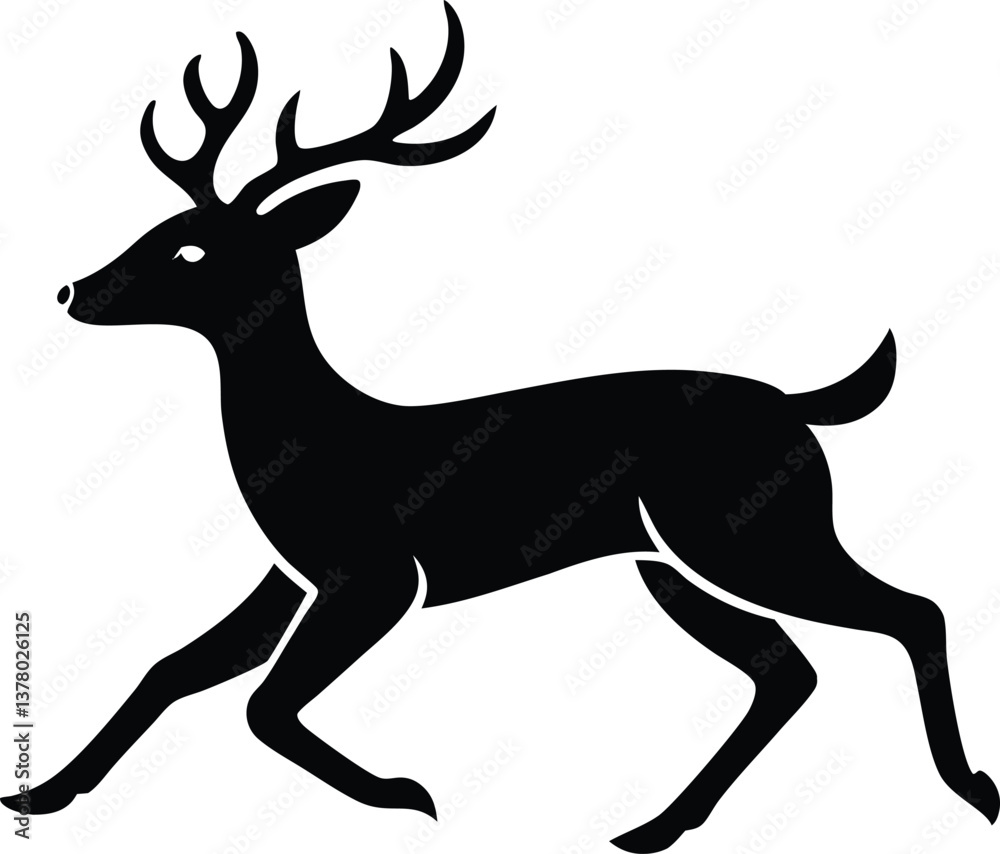 Fototapeta premium Black Silhouette Running Stag Antlers Wildlife Graphic Design