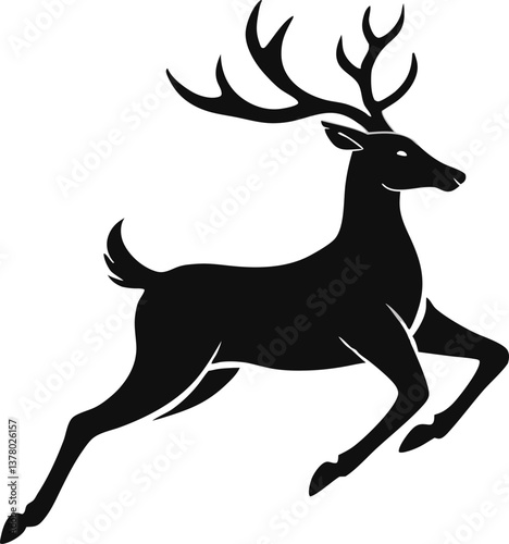 Majestic Leaping Deer Silhouette Elegant, Wild, Nature, Animal, Wildlife, Graphic, Design, Art, Symb