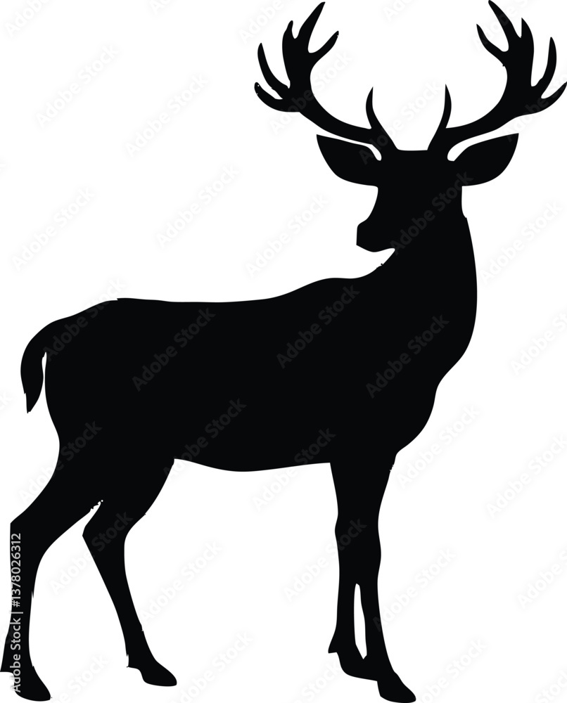 Obraz premium Majestic Black Deer Silhouette Antlered, Wild, Nature, Graphic