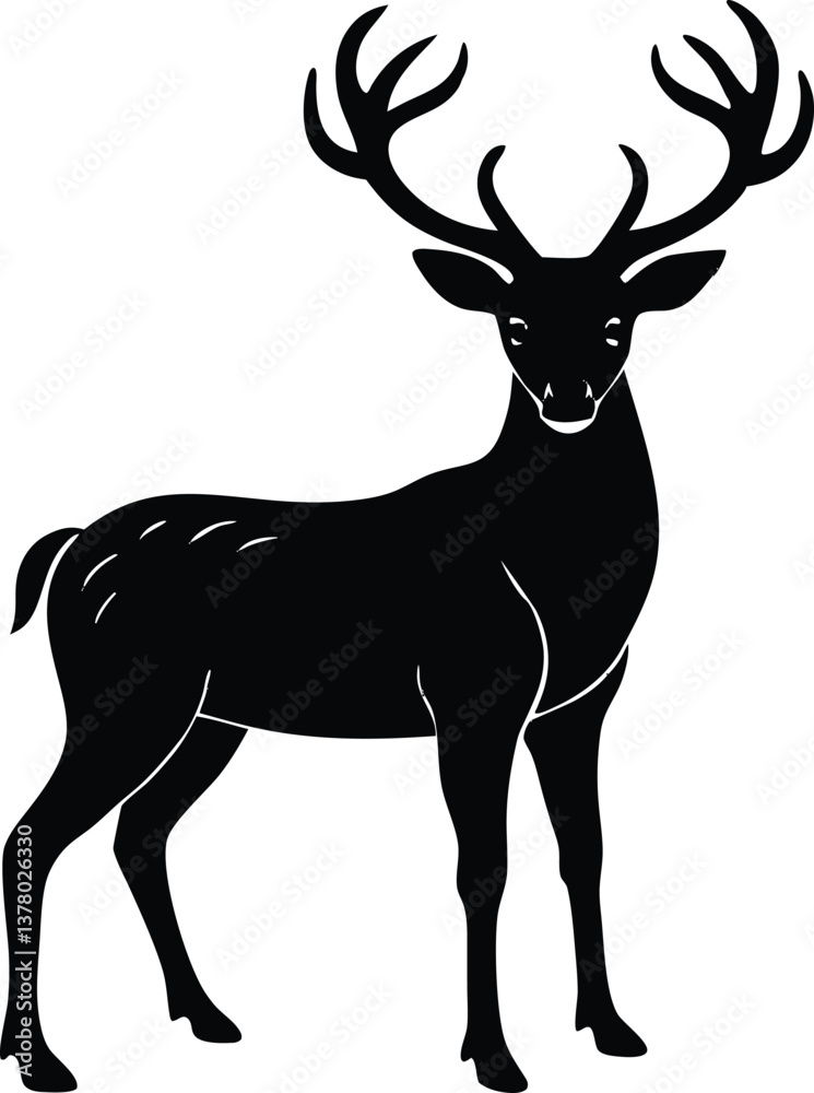 Obraz premium Majestic Black Stag Silhouette Antlered Deer, Wildlife, Nature