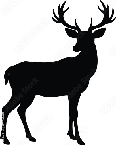 Majestic Black Deer Silhouette Antlered, Wild, Nature, Graphic