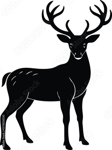 Majestic Black Stag Silhouette Antlered Deer, Wildlife, Nature