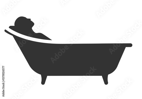 Person Relaxing in Bathtub Silhouette Vector for Stress Relief