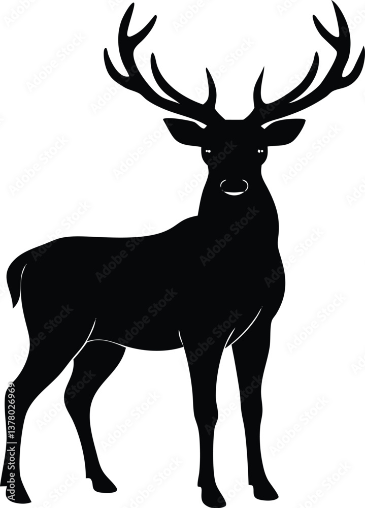 Obraz premium Majestic Stag Silhouette Black, Antlered, Wild, Nature, Deer
