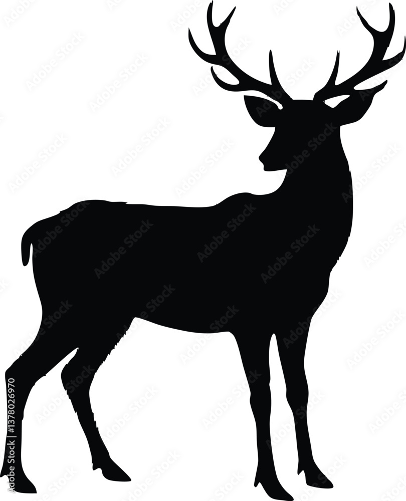 Fototapeta premium Majestic Stag Silhouette Elegant Deer Antler Profile Illustration