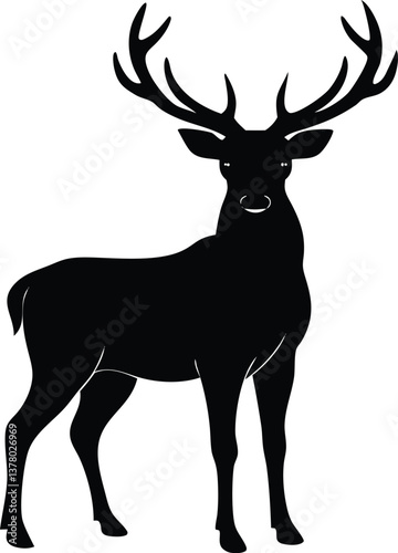Majestic Stag Silhouette Black, Antlered, Wild, Nature, Deer