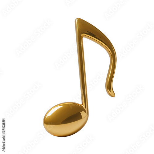 Luxurious gold music note with a polished metallic texture, minimalist and modern artistic design, isolated decorative object in 3D render