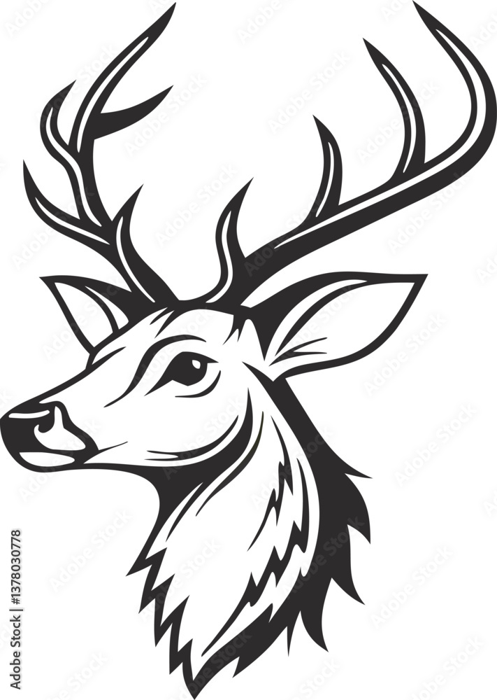 Fototapeta premium Majestic Stag Head Profile Antlered Buck, Wildlife Art, Nature Design
