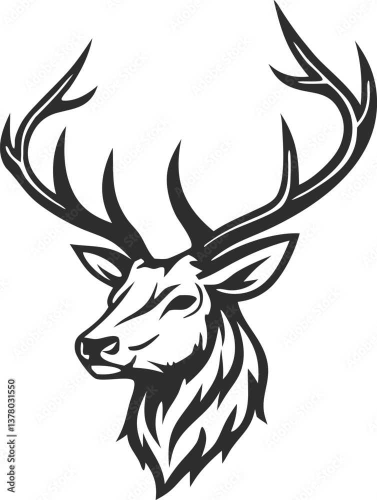 Naklejka premium Majestic Stag Head Profile Antlers, Wildlife, Nature, Hunting, Design