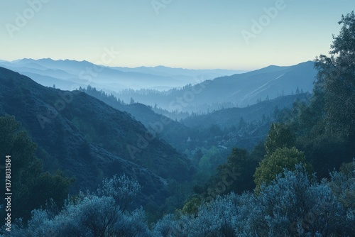 Calaveras County. Mountain Layers in the Early Morning in California