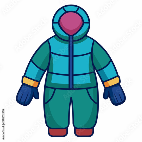 quilted winter snowsuit with attached mittens 