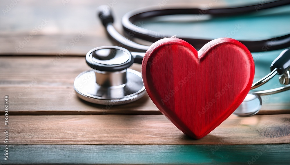 red wooden heart and stethoscope on rustic wooden table medical background red wooden heart and stethoscope on rustic wooden table medical background