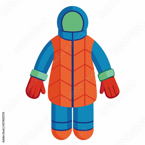 quilted winter snowsuit with attached mittens 