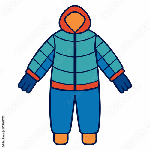 quilted winter snowsuit with attached mittens 