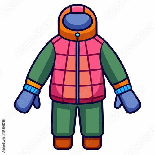 quilted winter snowsuit with attached mittens 