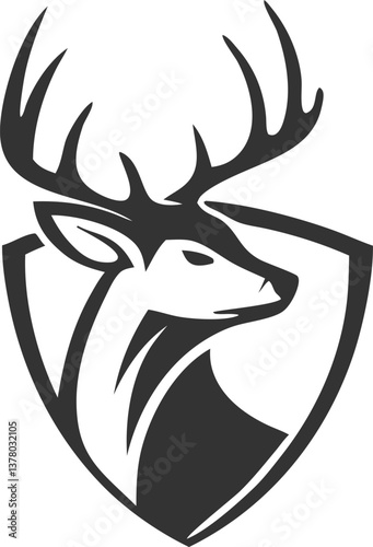 Majestic Deer Head Logo Shield, Antlers, Hunting, Wildlife, Nature
