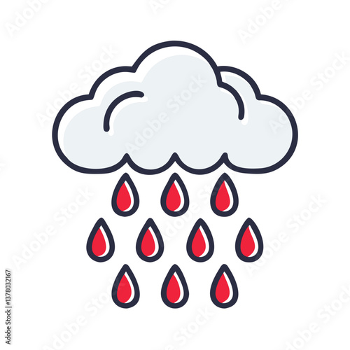 Icon of a cloud with red raindrops on a transparent background  