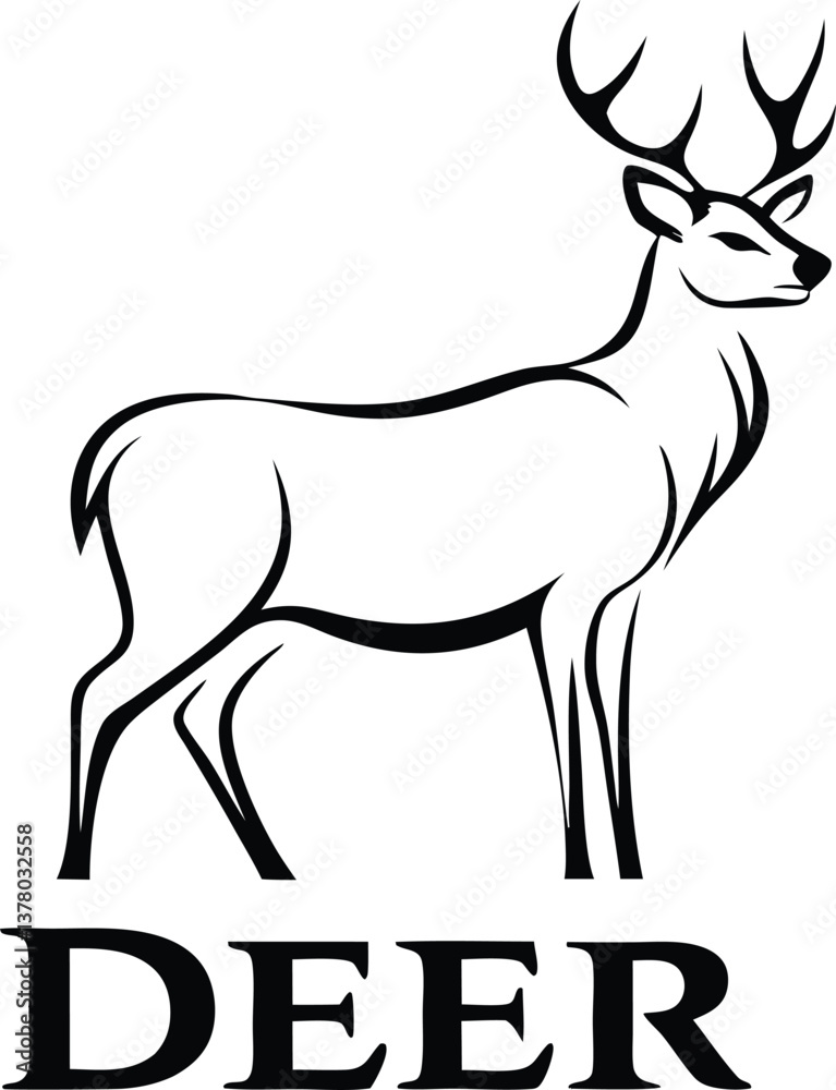Fototapeta premium Elegant Deer Silhouette Logo Design Wildlife, Nature, Antlers