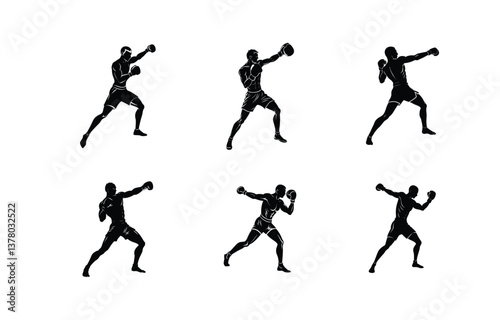 Wallpaper Mural Six Silhouettes of Boxers in Action Torontodigital.ca