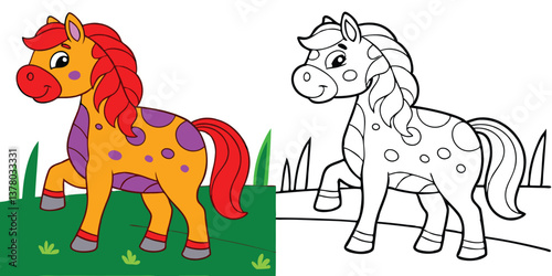 A nice horse one is colored and another is line art